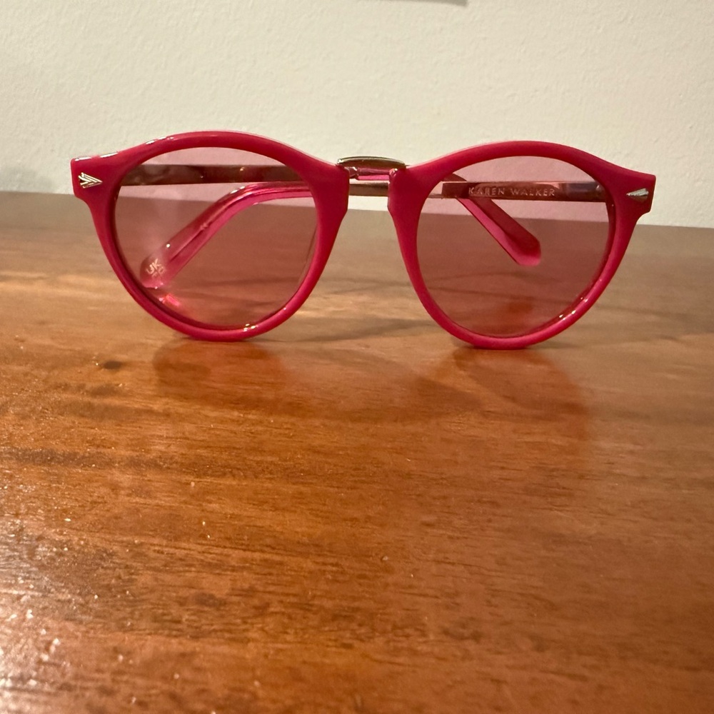 ICONIC NWOT Karen Walker Hot Pink Sunglasses with gold accents and case - Picture 2 of 13